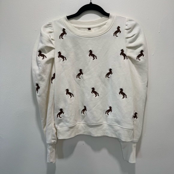 Maeve by Anthropologie Puff Sleeve Embroidered Horse Sweatshirt XS - Picture 4 of 10